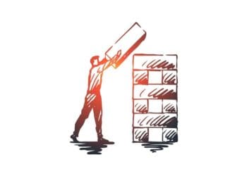 illustration of man building with giant blocks