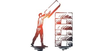 illustration of man building with giant blocks