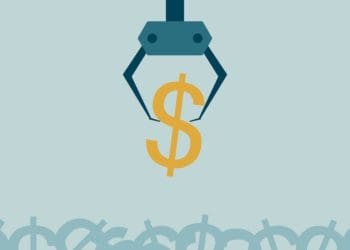 machine claw grabbing gold dollar sign