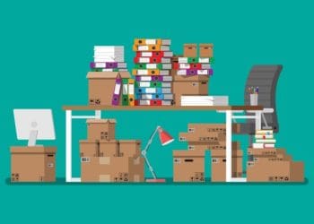 illustration of cluttered desk