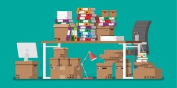 illustration of cluttered desk