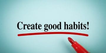 "create good habits" on blue background underlined with red marker