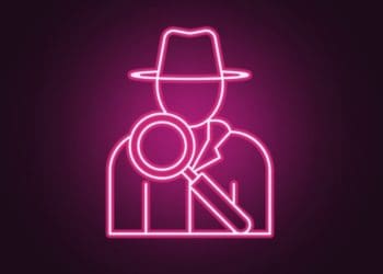 outline of detective in neon lights