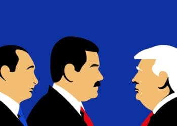 illustration of vladimir putin, nicolas maduro, and donald trump in profile