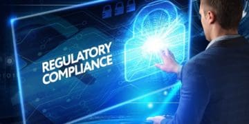 man in suit using virtual screen with regulatory compliance app