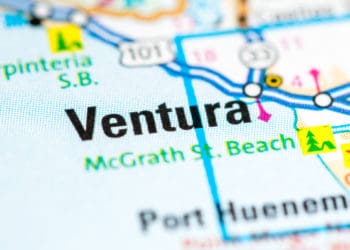 close up of map of ventura california