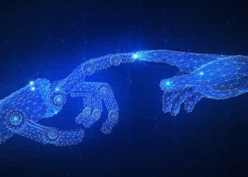 robotic hand touching human hand