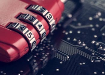 red combination lock on circuit board
