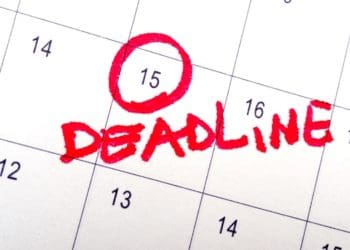 15th circled in red on calendar and marked "deadline"