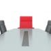 red, empty chair at board room table