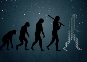 concept of human evolution against starry background