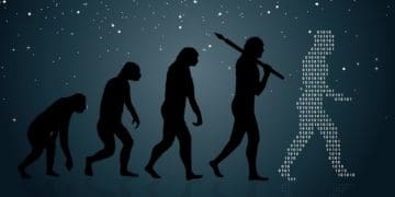 concept of human evolution against starry background