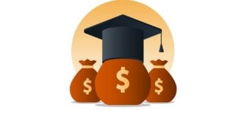 graduation cap on money bags