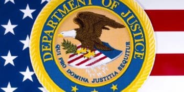 Department of Justice emblem on American flag background