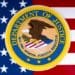Department of Justice emblem on American flag background