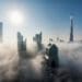 heavy fog surrounding the Burj Khalifa, the world's tallest building