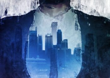 gritty illustration of cityscape on businessman's shirt