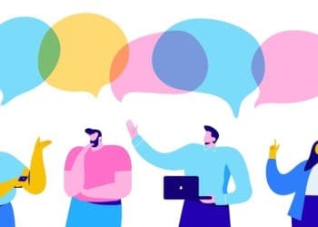 group with intersecting speech bubbles