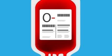 illustration of bag of O negative blood on blue background