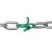broken chain repaired with green string on white background