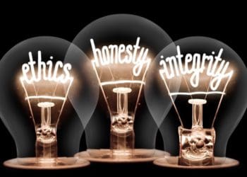 light bulbs reading "ethics honesty integrity"
