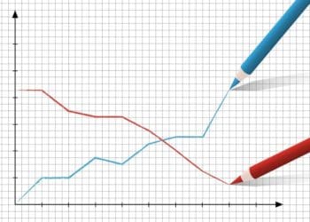 red and blue pencils drawing on line graph