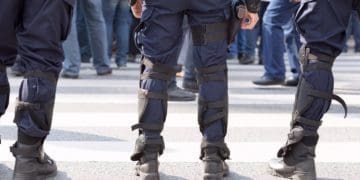 view of police officers' pants and boots