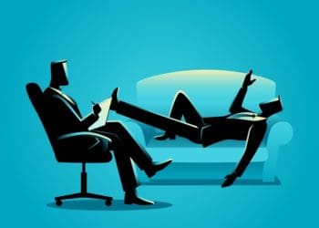 illustration of businessman on therapist's couch