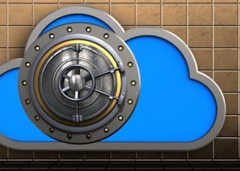 cloud icon with bank vault lock