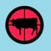red on blue illustration of cow in crosshairs