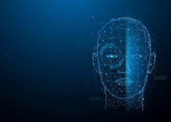 illustration of facial recognition on blue-black background