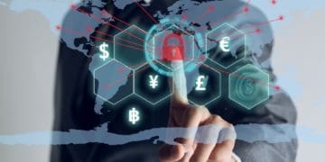 businessman touching virtual screen to unlock data, concept of global cybersecurity