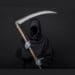 grim reaper holding scythe on dark gray background