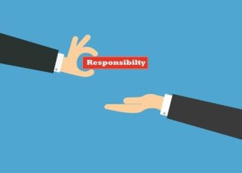 illustration of one person handing responsibility to another
