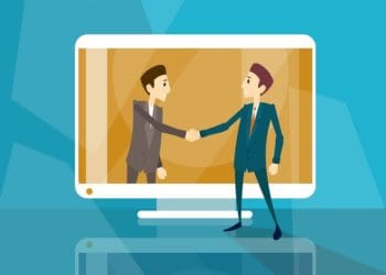 illustration of two businessmen meeting virtually