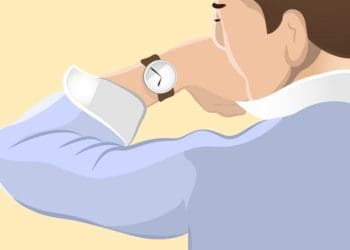 illustration of man looking at watch