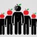stick figures with apple heads, one rotten apple