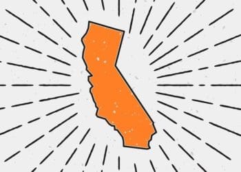 orange illustration of california on black and white background