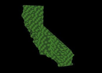 profile of california in binary code on black background