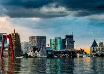 flooded downtown, skyline of Rotterdam