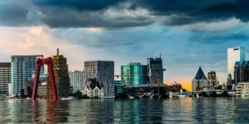 flooded downtown, skyline of Rotterdam