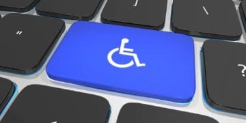 blue keyboard button with handicap symbol