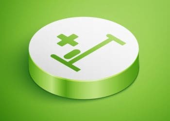 white button with hospital bed icon on green background
