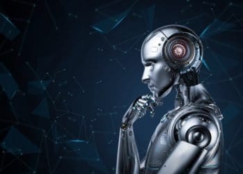 profile of robot looking contemplative, concept of artificial intelligence