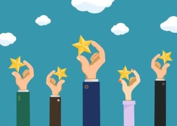 illustration of uplifted hands holding gold stars