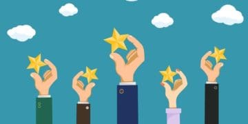 illustration of uplifted hands holding gold stars