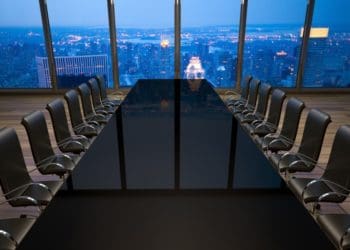 large boardroom with city view at night