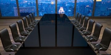 large boardroom with city view at night
