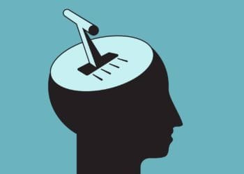 illustration of gear shift on human head in profile