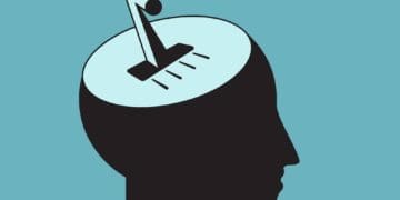 illustration of gear shift on human head in profile